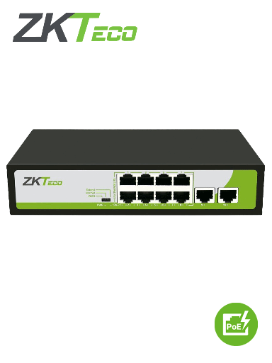 [ZKT1850002] ZKTECO PE082120C- Switch de 8 Puertos Fast Ethernet PoE AF - AT / 2 Puertos RJ45 10/100M / Soporta hasta 250 mts sobre UTP CAT 6 / Autoadaptación MDI - MDIX / Protección Contra Descargas