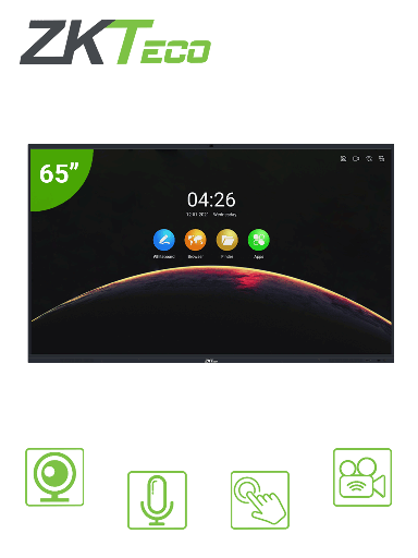 [ZKT0620028] ZKTECO IWB65B - Pantalla Digital Interactiva / 65 pulgadas / 4K UHD / Android / Bisel Delgado / Cámara Integrada 13 megapíxeles / Matriz de 6 Micrófonos / 20 Puntos Multi-touch  / Proyección Inalámbrica mediante WiFi #preciosbajos