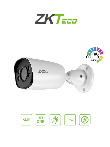 [ZKT0030007] ZKTECO BS855P12CS7CMI - Cámara IP Bullet Full Color 5MP  / Compresión H.265 / Lente 3.6 mm / Alcance IR 20mts / Detección Facial / Micrófono Integrado / Carcasa metálica / PoE / IP67 / P2P 