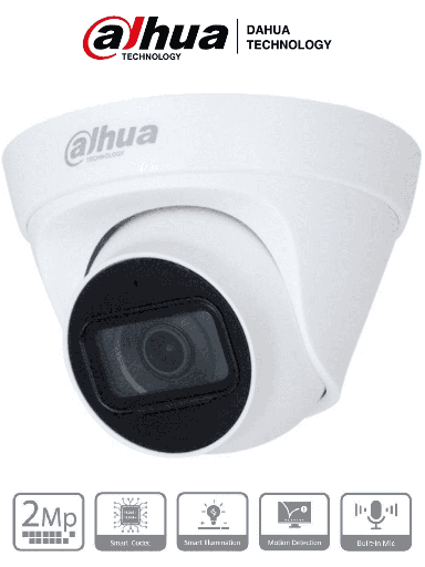 [DHT0030070]  DAHUA IPC-HDW1230T1-A-S5-Cámara IP Domo 2MP con lente de 2.8 mm, ángulo de visión de 102 grados, micrófono integrado, IR de 30m, IP67, PoE, DWDR.