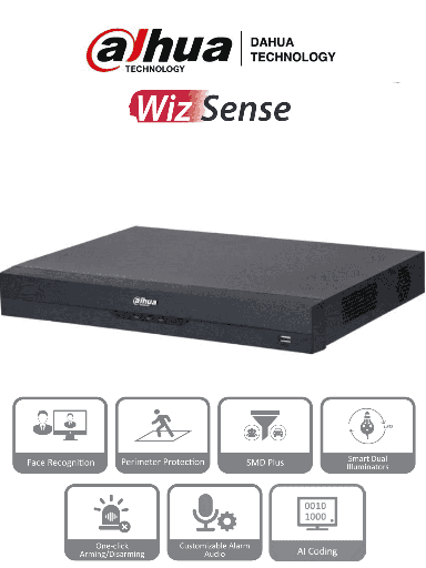[DHT0370039] DAHUA XVR5216AN-I3 - DVR de 16 Canales de 5 Megapíxeles Lite/ WizSense/ H.265+/ 2 Bahías de Discos Duros/ 16 Ch HDCVI +8 Canales IP/ Hasta 24 Ch IP/ 2 Canales de Reconocimiento Facial/ Codificación IA/ SMD Plus/ Proteccion Perimetral/