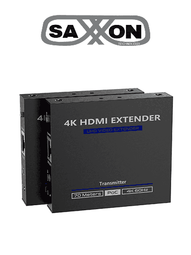 [SXN0570007] SAXXON LKV565P- Kit extensor HDMI de 2 Puertos/ Hasta 70 metros Con Cable CAT6/ 6A/ 7/ Resolucion 4K @ 60Hz/ Transmisor IR/ Plug and play/ Soporta HDR/ Cero Latencia