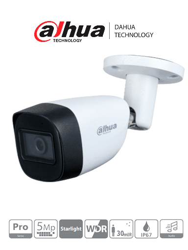 [DHT0290054] Dahua HAC-HFW2501CM-A - Cámara Ballet de 5 megapíxeles/ Serie Pro/ Lente 3.6mm/ 92 Grados de Apertura/ Micrófono Integrado/ IR de 30 Metros/ WDR 120dB/ 3D NR/  IP67