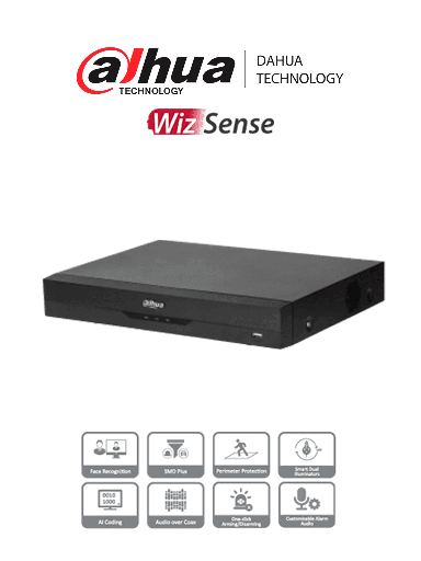 [DHT0350013] DAHUA XVR5104HE-I3 - DVR de 4 Canales de 5 Megapixeles Lite/ WizSense/ H.265+/ + 2 Ch IP/ Hasta 6 Canales IP/ 1 Ch de Reconocimiento Facial/ SMD Plus/ 1 Bahía de Disco Duro/ E&S Alarmas/ Soporta HDCVI/AHD/CVBS/IP