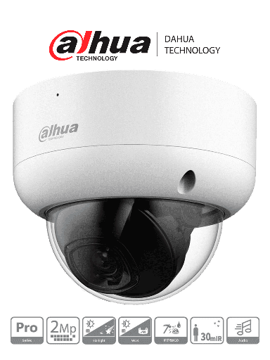 [DHT0300047] DAHUA HAC-HDBW2241EAN-A - Camara Domo Antivandalica de 2 Megapixeles/ Serie Pro/ Lente de 2.8 mm/ 109 Grados de Apertura/ 40 Metros de IR/ Super Adapt/ WDR Real de 130 dB/ Microfono Integrado/ IP67/ IK10/ 