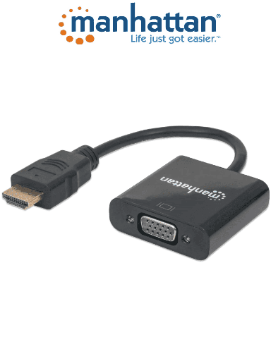 [MAN0440003] MANHATTAN 151467 - Convertidor HDMI a VGA/ Puerto HDMI Macho a VGA hembra/  Imágenes en Alta Definición en Monitor VGA/ 