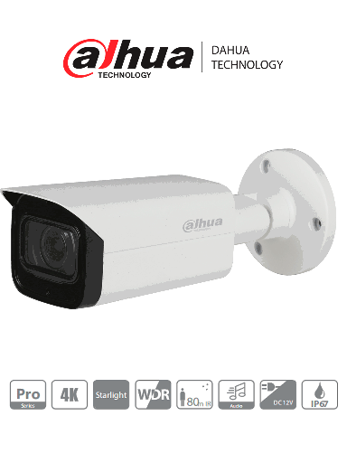 [DHT0290060] DAHUA HAC-HFW2802T-A-I8  - Camara Bullet 4k/ Lente de 3.6mm/ IR de 80 Metros/ Microfono Integrado + 1 Entrada de Audio/ Metalica/ IP67/ WDR Real de 120 dB/  #ProHDCVI 