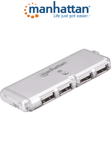 [MAN1600006] MANHATTAN 160599 - Puerto USB de 4 Puertos de Alta Velocidad/ Provee Energía/ Cable USB Integrado/ Protección Contra Sobrecarga de Corriente (hot-swappable)/ LED Indicador de Alimentación/