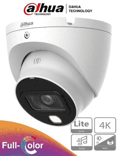 [DHT0300048] DAHUA HAC-HDW1809TLM-A-LED - Camara Domo Eyeball 4k Full Color/ 8 Megapixeles/ Lente de 2.8mm/ 106 Grados de Apertura/ Microfono Integrado/ 20 Metros de Iluminación/ Imagen a Todo Color 27/7/ Super Adapt/ WDR de 120 dB/ Soporta CVI/CVBS/AHD/TVI / 
