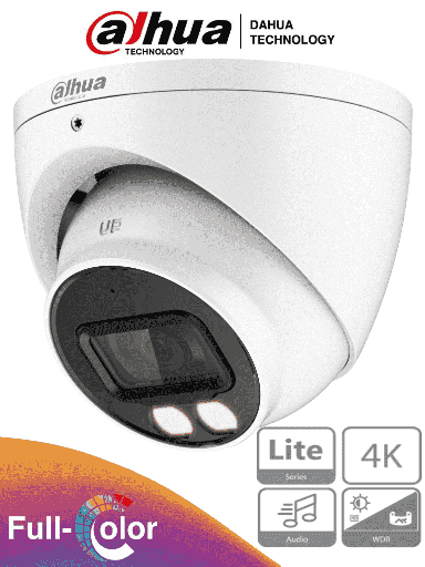 [DHT0290062] DAHUA HAC-HDW1809T-A-LED - Camara Domo Eyeball 4k Full Color/ 8 Megapixeles/ Lente de 2.8 mm/ 106 Grados de Apertura/ Microfono Integrado/ 40 Metros de Iluminación/ Imagen a Color 24/7/ Super Adapt/ WDR de 120 dB/ 