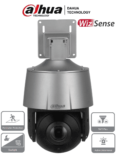 [DHT0060041] DAHUA SD3A205-GNP-PV - Camara IP PTZ de 2 Megapixeles/ 5x de Zoom Optico/ WizSense/ Starlight/ IR de 30 Mts/ Microfono y Altavoz Integrado/ Audio 2 Vías/ Protección Perimetral/ Disuasión Activa/ 1 Led de Luz Blanca/ IP67/ PoE/ 
