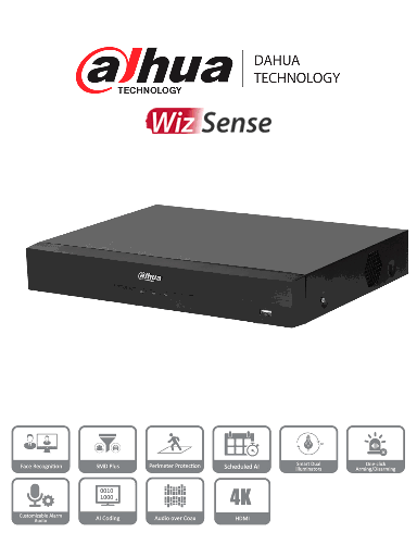 [DHT0350014] DAHUA DH-XVR5104HE-4KL-I3 - DVR de 4 Canales  4k/ WizSense/ H.265+/ 4 Canales IP Adicionales/ Hasta 8 Canales IP/ 1 Canal de Reconocimiento Facial/ SMD Plus/ E&S de Alarmas/ 1 Bahía de Disco Duro/