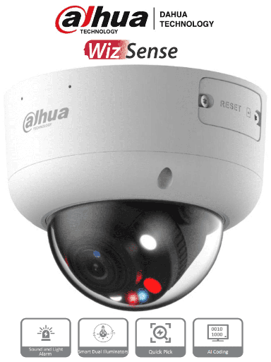 [DHT0040077] DAHUA IPC-HDBW3849R1P-ZAS-PV - Cámara IP Domo de 8 Megapixeles/ Iluminadores Duales Inteligentes/ TiOC / WizSense /  Lente Motorizado de 2.7-13.5mm/ 40 Metros de IR y Luz Visible/ Audio Bidireccional/1 E&S de Alarma y Audio/ Quick Pick Con NVR IA,