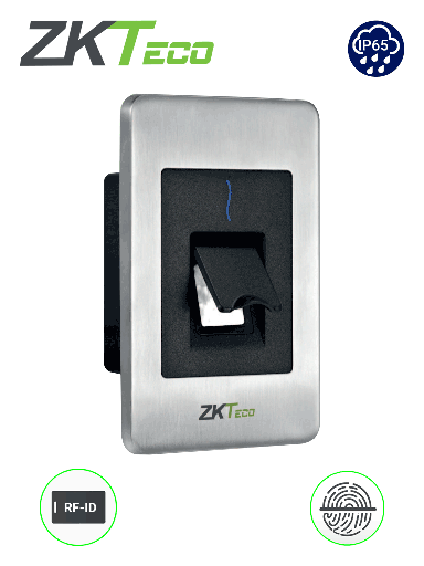 [ZKT0700021] ZKTECO FR1500S - Lector Esclavo De Huella BIO ID Tarjetas ID 125 Khz / IP65 / RS485 y Led Indicador de Estado / Compatible con Paneles InBio (no incluye fuente / se energiza desde el panel)