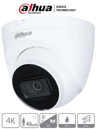 [DHT0300051] DAHUA HAC-HDW1801TQN-A - Camara Domo 4k/ 8 Megapixeles con Microfono Integrado/ Lente de 2.8mm/ 106 Grados de Apertura/ IR de 40 Metros/  Super Adapt/ Instalación Rapida/ WDR Real de 120 dB/ IP67/ Soporta: CVI/CVBS/AHD/TVI/ 
