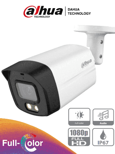 [DHT0290070] DAHUA HAC-HFW1209TLMN-A-LED - Camara Bullet Full Color de 2 Megapixeles/ 1080p/ Lente de 2.8mm/ 108 Grados de Apertura/ Microfono Integrado/ 40 Metros de Iluminación/ DWDR/ IP67/ Metalica+Policarbonato/ 