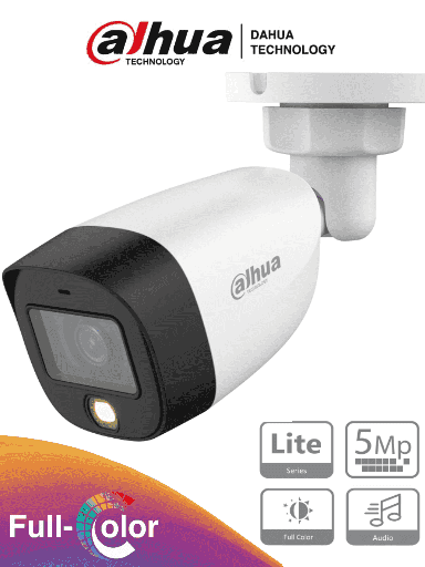 [DHT0290071] DAHUA HAC-HFW1509CN-A-LED - Cámara Bullet Full Color de 5 Megapixeles/ Lente de 2.8 mm/ 112 Grados de Apertura/ Microfono Integrado/ Leds para 20 Mts/ WDR de 120 dB/ Starlight/ IP67/ #FullColor 