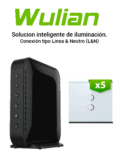 [WAN1320005] WULIAN BV6IL5LN - Paquete Para Control De Iluminacion con 5 Apagadores Dobles Para Linea y Neutro Con Central Inteligente BRAINV6