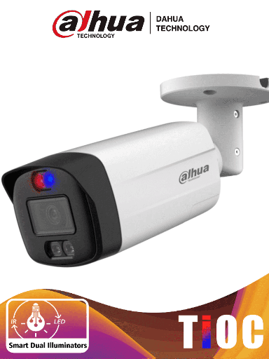 [DHT0290077] DAHUA HAC-ME1509THN-A-PV-S2 - Camara Bullet TioC de 5 Megapixeles/ Iluminador Dual Inteligente+Disuasión Activa con Luz Roja y Azul/ Lente de 2.8mm/ 111 Grados/ 40 Metros de Iluminación IR y Visible/ Micrófono Integrado/ WDR Real de 120 dB/