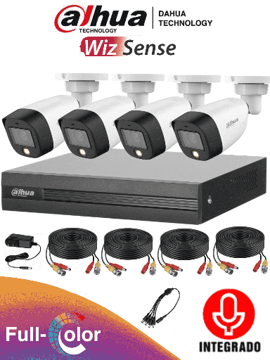 [DHT0250020] DAHUA FULLCOLORKIT-A - Kit de 4 Canales Full Color de 2 Megapixeles con Audio/ DVR Cooper-I WizSense/ Con IA/ 4 Cámaras Full color de 2 Megapixeles con Microfono Integrado/ 4 Ch + 1 IP/ 4 Ch SMD Plus/ Accesorios Incluidos/ Busqueda de Humanos/