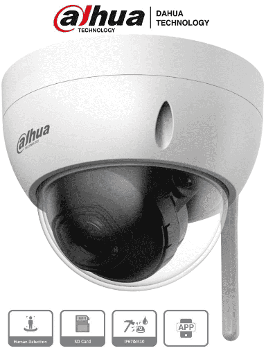 [DHT0040083] DAHUA IPC-HDBW1230DE-SW - Camara IP Domo Wifi de 2 Megapixeles/  Lente de 2.8 mm/ 100 Grados de Apertura/ IR de 30 Metros/ Ranura para MicroSD/ IP67/ Antivandalica Ik10/ Detección de Humanos SMD/ Hasta 80 Metros de Alcance en Area Abierta/