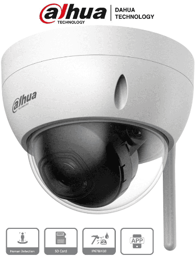 [DHT0040084] DAHUA IPC-HDBW1430DE-SW - Camara IP Domo Wifi de 4 Megapixeles/ Lente de 2.8 mm/ 90 Grados de Apertura/ IR de 30 Metros/ Ranura para MicroSD/ IP67/ Antivandalica Ik10/ Detección de Humanos SMD/ Hasta 80  Metros de Alcance en Area Abierta/ #LoNuevo
