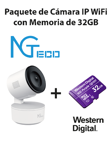 [ZKT0150001] NGTECO NGC2301PAK - Paquete de Cámara NGC2301 IP WiFi 1080P con Memoria de 32GB Micro SDHC/ Linea Purple/ Clase 10 U1