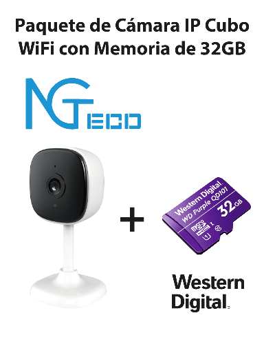 [ZKT0150004] NGTECO NGC1201PAK - Paquete de Cámara NGC1201 IP Cubo WiFi 1080P con Memoria de 32GB Micro SDHC/ Linea Purple/ Clase 10 U1