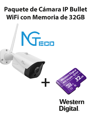 [ZKT0150006] NGTECO NGC401PAK - Paquete de Cámara NGC401 IP Bullet WiFi 1080P con Memoria de 32GB Micro SDHC/ Linea Purple/ Clase 10 U1