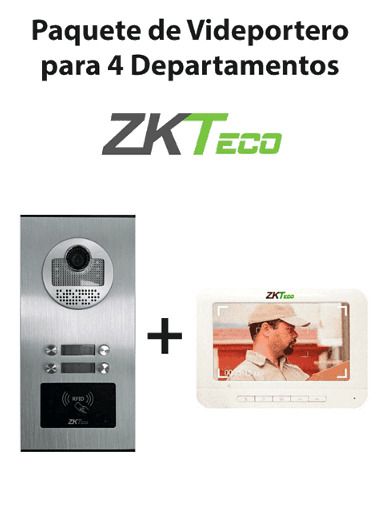 [ZKT2170002] ZKTeco VE04A01PAQ7P - Paquete de Videoportero para 4 Departamentos VE04A01 con 1 Monitor VDPIB3 de 7 pulgadas