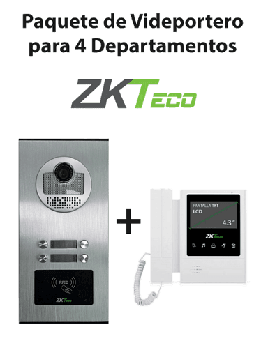 [ZKT2170005] ZKTeco VE04A01PAQ4P - Paquete de Videoportero para 4 Departamentos VE04A01 con  1 Monitor VDPIB4 de 4.3 pulgadas