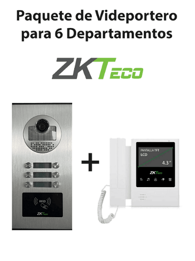 [ZKT2170006] ZKTeco VE06A01PAQ4P - Paquete de Videoportero para 6 Departamentos VE06A01 con 1 Monitor VDPIB4 de 4.3 pulgadas