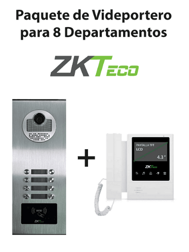 [ZKT2170007] ZKTeco VE08A01PAQ4P - Paquete de Videoportero para 8 Departamentos VE08A01 con 1 Monitor VDPIB4 de 4.3 pulgadas