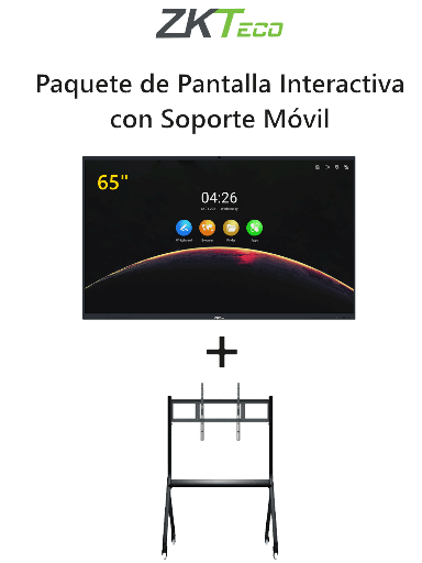 [ZKT2080002] ZKTECO IWB65BPAQ - Paquete de Pantalla Digital Interactiva de 65 pulgadas IWB65B con Soporte de Piso Desplazable IWBA01B
