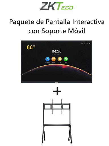 [ZKT2080003] ZKTECO IWB86BPAQ - Paquete de Pantalla Digital Interactiva de 86 pulgadas IWB86B con Soporte de Piso Desplazable IWBA01B