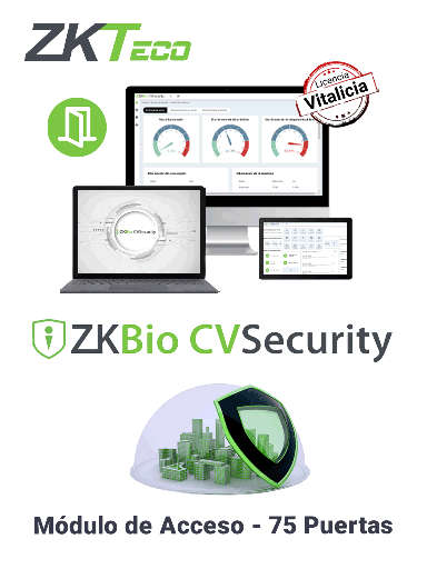 [ZKT0740046] ZKTECO ZKBIOCVACP75 - Licencia Vitalicia para 75 Puertas en Control de Acceso  BioCVSecurity / Hasta 30 000 Usuarios / 200 Departamentos / 200 Áreas