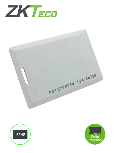 [ZKT0760006] ZKTECO IDCARDKR2K - Tarjeta compatible con lectores RFID con frecuencia de 125 Khz / Tarjeta perforada / 1.88 mm de Grosor tipo clamshell para mayor alcance y más resistencia / Folio impreso  / Unitaria 