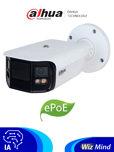 [DHT0070005] Dahua IPC-PFW5849-A180-E2-ASTE - Cámara IP Bullet 4k/ 2x4 megapíxeles/ Codec H.265/ Full Color/ Led de 40m/Angulo de Visión 180°/ ROI/ WDR/ E&S Audio y alarma/ SMD 4.0/ IP67