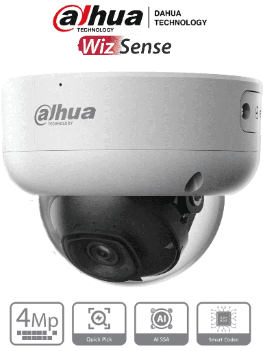 [DHT0030115] DAHUA IPC-HDBW3441E-AS-S2 - Camara IP Domo Antivandalica de 4 Megapixeles con IA/ WizSense/ Lente de 2.8 mm/ 107 Grados de Apertura/ IR de 50 Metros/ SMD 4.0/ AI SSA/ 1 E&S de Alarma y Audio/ Ranura para MicroSD/ IP67/ IK10/ PoE/ #LoNuevo