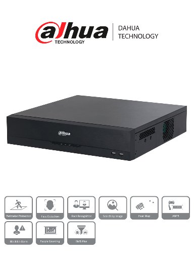 [DHT0220008] DAHUA DHI-NVR5864-16P-EI NVR de 64 canales IP 4K con 16 puertos PoE, RAID 0/1/5/6/10, 384 Mbps. IA avanzada: detección y reconocimiento de rostros, protección perimetral, SMD Plus en 8 canales. IA por cámara. #LONUEVO