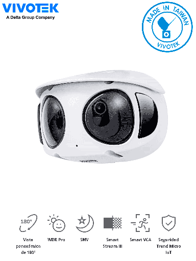 [VIV0070002] VIVOTEK MS9390-EHV-v2 - Camara IP Panoramica 180º de exterior 8 Megapixeles, 4K, Luz IR 20mts, WDR Pro, Visión SNV, Smart Motion, Ciberseguridad Trend Micro, Microfono Integrado, Smart stream III, Protección IP66, IK10, ONVIF, Deep Search 