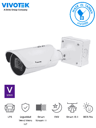 [VIV0100008] VIVOTEK IB9387-LPR-v2 - Cámara IP Bullet Exterior para Lectura de Matriculas, 5 Megapixeles, Lente Varifocal 2.7-13.5mm, WDR PRO, SNV, IR 50 mts, IP67, IK10, ANPR Integrado, Stop&Go,Hasta 30Km/h, Soporta matriculas simultáneas de +70 Países