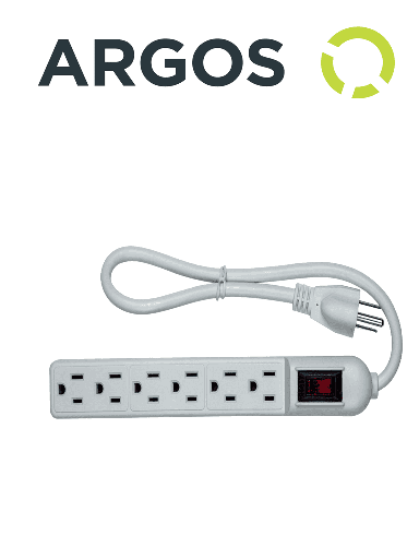 [MRV2330001] ARGOS 9700250 - Barra multicontactos con supresor de picos / 6 tomas aterrizadas / Uso interior / Color blanco / 110-125V AC / 1875W / 