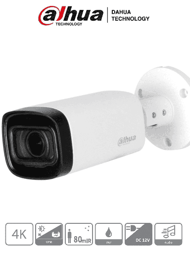 [DHT0290080] DAHUA DH-HAC-HFW1801RN-Z-A - Camara Bullet de 4k/ 8 Megapixeles/ Lente Motorizado de 2.7-13.5/ IR de 80 Mts/ Super Adapt/ Microfono Integrado/ WDR Real de 120/ IP67/ #LoNuevo