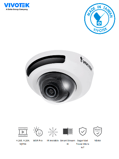 [VIV0040005] VIVOTEK FD9166-HN  - Camara IP domo interior 2 Megapixeles / Lente fijo 2.8mm/ IR Invisibles 10mts/ WDR Pro/ Micrófono Integrado/ Ciberseguridad Trend Micro/ Smart Stream III/ ONVIF