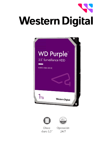 [220309] Disco Duro Purple de 1 TB / 5400 RPM / Optimizado para Soluciones de Videovigilancia / Uso 24-7 / 3 Años de Garantia
