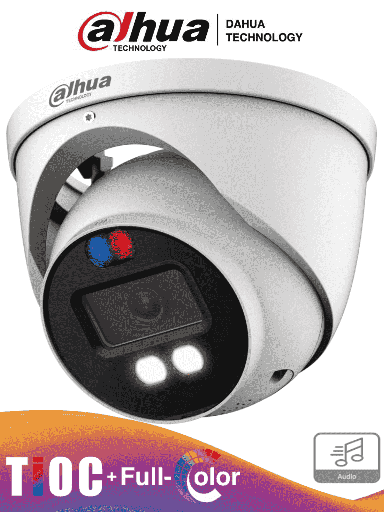 [DHT0290085] DAHUA DH-HAC-ME1809HN-A-PV - Camara Domo TiOC 4k/ Disuasión Activa/ Iluminador Dual Inteligente + FullColor/ Estrobo con Luz Roja y Azul/ Lente de 2.8mm/ 106 Grados de Apertura/ 40 Metros de IR y  Luz Visible/ Microfono Integrado/ IP67/ #LoNuevo