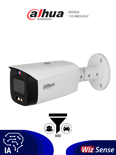 [DHT0030143] DAHUA DH-IPC-HFW3449T1-ZAS-PV - Cámara IP Bullet de 4 MP /WizSense/ Lente Varifocal/ TIOC 2.01/ disuasión activa de luz dual inteligente/ IR 50 m/Luz cálida 40 m/ SMD 4.0/ Disuasión Activa/ Audio bidireccional/ PoE/ IP67/ E&S de Alarma/ #LoNuevo