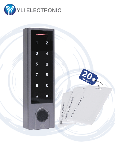 [YLE0750007] YLI YK1068APAK - Teclado touch para control de acceso standalone con métodos de verificación por huella, tarjetas ID o password / Soporta equipos esclavo por protocolo Wiegand / Señales NC y NO / Contiene 20tarjetas #tarjetasgratis