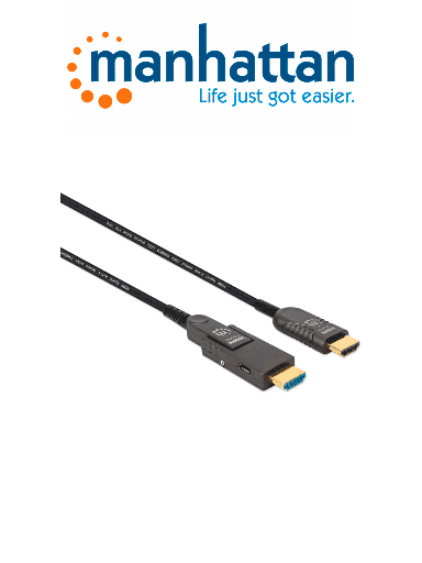 [MAN2760026] MANHATTAN 355193 - Cable Óptico Activo HDMI de Alta Velocidad / 4k@60Hz UHD, HDMI macho a Micro-HDMI macho (Tipo D) y HDMI macho (Tipo A) Desmontable, 30 m (100 pies), Certificado CMP/CPR, HEC, ARC, contactos bañados en oro, negro